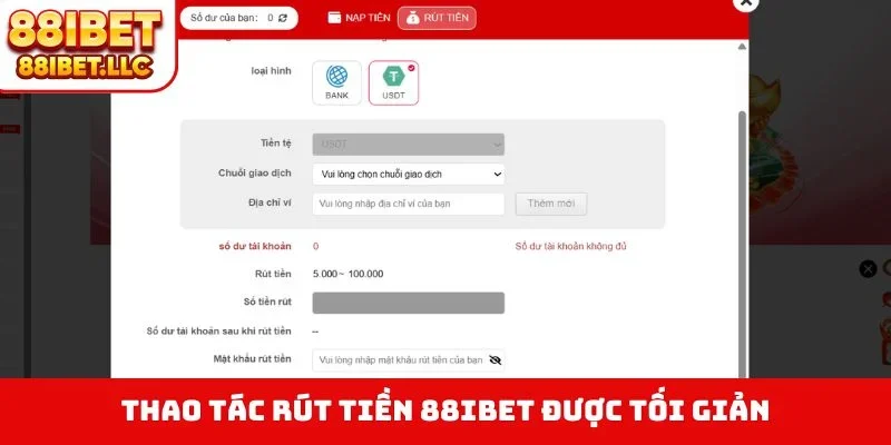 Thao tác rút tiền 88IBET được tối giản